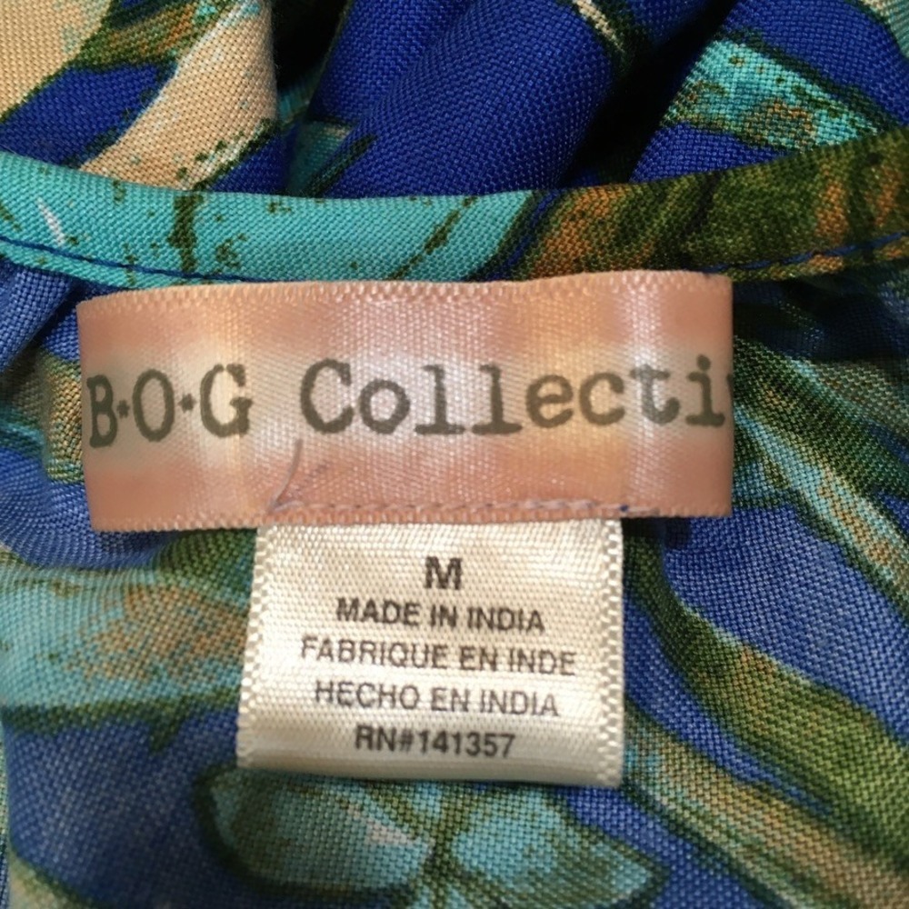 BOG Collective Tropical Floral Tiered Maxi Dress Womens M Blue Green Boho Resort - Picture 10 of 14